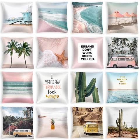 Fodera per Cuscino in Pelle di Pesca con Paesaggio Tropicale Estivo 45x45cm Copricuscino Decorativo per Divano Casa Auto