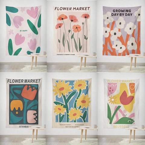 Nordico Stile Matisse Floreale Arazzo da Parete Minimalista Astratto Botanico Stampa Sfondo Panno per Soggiorno Camera da Letto Arredamento