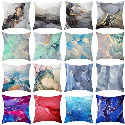 Nordic Marble Gold Vein Print Cushion Cover Peach Skin Abstract Alcohol Ink Throw Pillowcase For Living Room Bedroom Decor