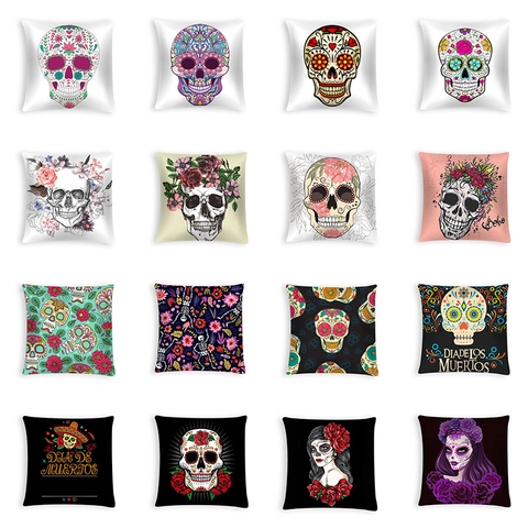Tag Der Toten Zuckerschädel Kissenbezug Halloween Floral Pfirsichhaut Polyester Dekorativer Kissenhülle Für Zuhause Sofa
