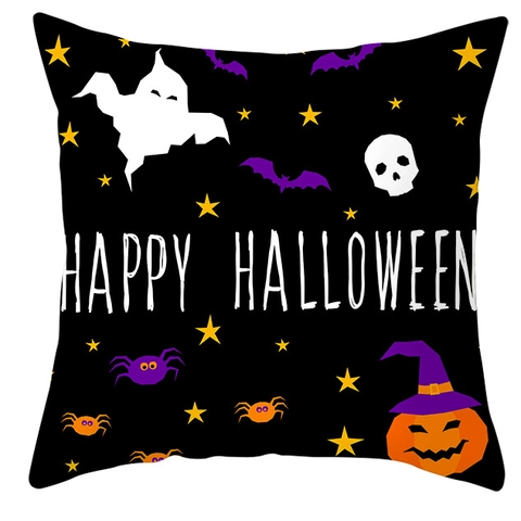 Halloween Kopfkissenbezug Polyester Schwarz Neon Verlauf Geist Kürbis Skelett Druck Dekorative Kissenhülle Für Heim Sofa