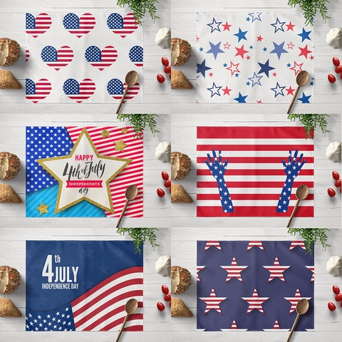 Mantel Individual Día de la Independencia USA Bandera Americana Estrellas Lino Resistente al Calor para Comedor