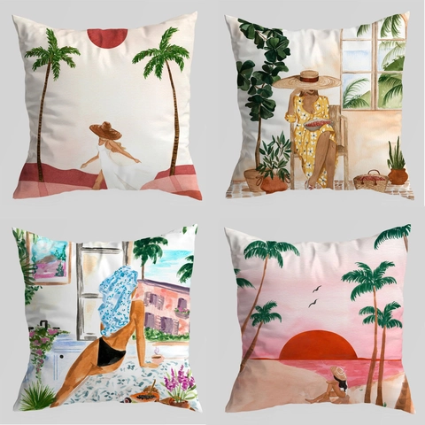 Fodera per Cuscino Quadrata in Peluche Corto con Stampa Acquerello Nordico Astratto Moderno Copricuscino Artistico Decorazione Divano