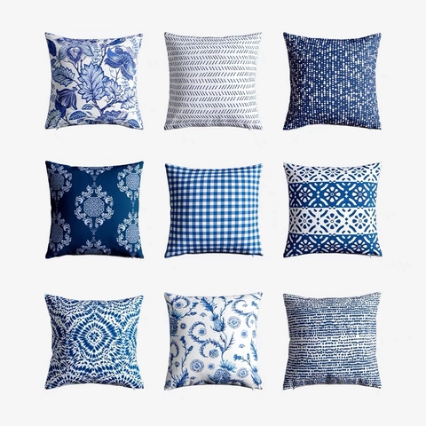 Klassieke Blauw-Wit Porseleinstijl Korte Pluche Kussenhoes Geometrische Bloemenprint Sierkussenhoes Voor Bank Huis Decoratie