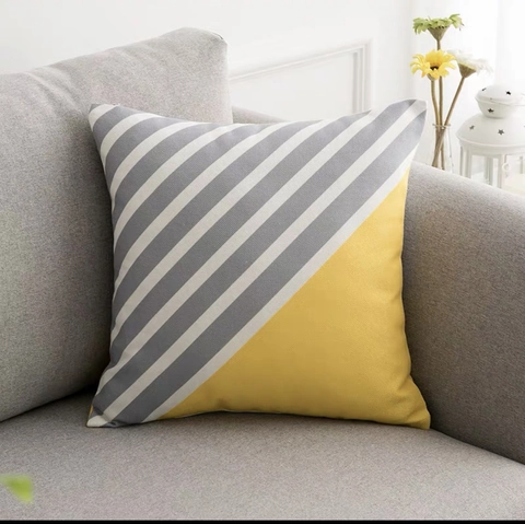Funda de Almohada Geométrica Minimalista Moderna Amarillo Gris Poliéster Piel de Melocotón Funda de Cojín Cuadrada Decorativa Sofá