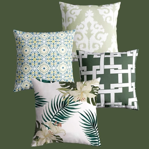 Fodera per Cuscino Botanico Verde Stile Francese Americano in Poliestere Pelle di Pesca Decorativa per Divano Camera da Letto Ufficio Casa Senza Imbottitura