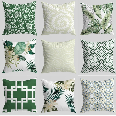 Fodera per Cuscino Botanico Verde Stile Francese Americano in Poliestere Pelle di Pesca Decorativa per Divano Camera da Letto Ufficio Casa Senza Imbottitura