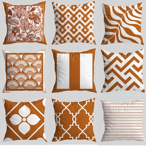 Funda de Cojín Abstracto Geométrico Moderno Naranja Blanco Poliéster Piel de Melocotón Decorativa para Sofá Dormitorio