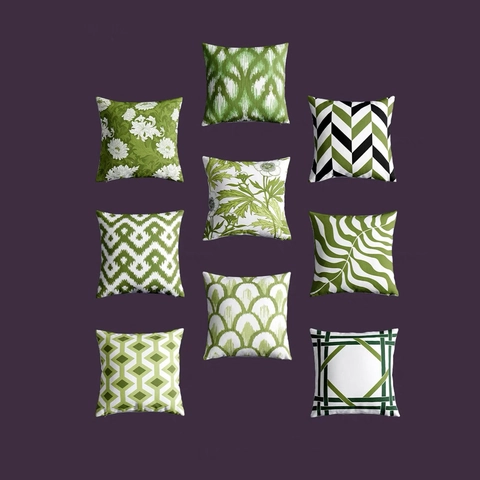 Federa per Cuscino Retrò Geometrica Floreale Verde in Poliestere Pelle di Pesca Decorativa per Casa Divano Auto Soggiorno