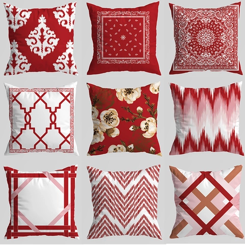 Chinese Rode Decoratieve Kussenhoes Kort Pluche Oriëntaals Paisley Mandala Bloemen Kussenhoes Voor Bank Couch Home Decor Stijl