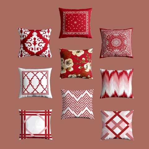 Chinese Rode Decoratieve Kussenhoes Kort Pluche Oriëntaals Paisley Mandala Bloemen Kussenhoes Voor Bank Couch Home Decor Stijl