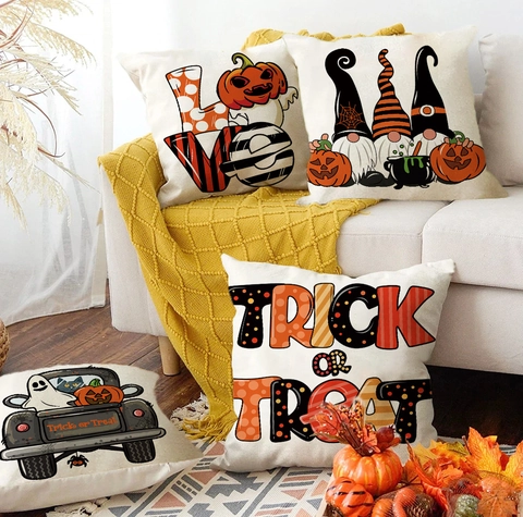 Halloween Kürbis Leinen Kissenbezug Bedruckt Geist Oldtimer Truck Dekokissenbezug Für Zuhause Sofa Festliche Party Dekoration