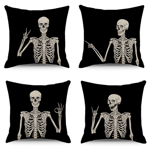 Halloween Schedel Skelet Linnen Kussensloop Gotische Decoratieve Kussenhoes Voor Bank Woonkamer Halloween Feest Decor