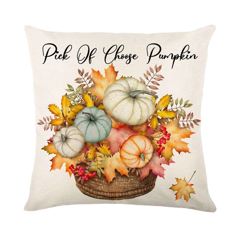 Thanksgiving Autumn Pumpkin Linen Pillow Case Fall Maple Leaf Decorative Throw Pillowcase For Sofa Home Decor Farmhouse