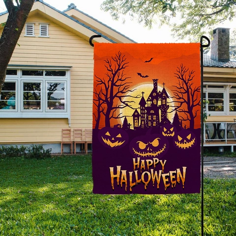 Halloween Garden Flag Linen Double Sided Digital Printed Spooky Pumpkin Ghost Bat Outdoor Yard Holiday Decoration Banner