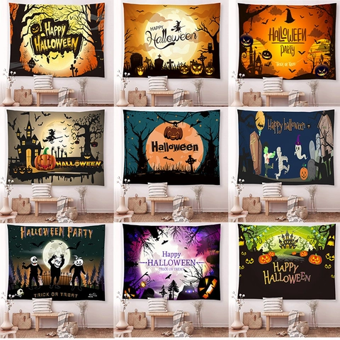 Halloween Wandteppich Polyester Wandbehang Nordischer Stil Kürbis Hexe Schloss Dekoration Für Zuhause Wohnzimmer Schlafzimmer Party
