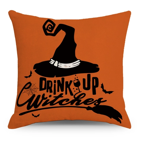 Halloween Throw Pillow Case Linen Pumpkin Witch Bat Decorative Cushion Cover For Sofa Living Room Halloween Decoration