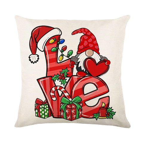 Christmas Linen Pillowcase Red Stripe Gnome Truck Reindeer Printed Square Cushion Cover For Sofa Home Festive Decor