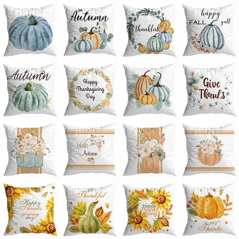 Herbst Erntedankfest Kissenbezug Kürbis Ernte Sonnenblume Druck Polyester Dekorative Kissenhülle Für Zuhause Wohnzimmer Dekor