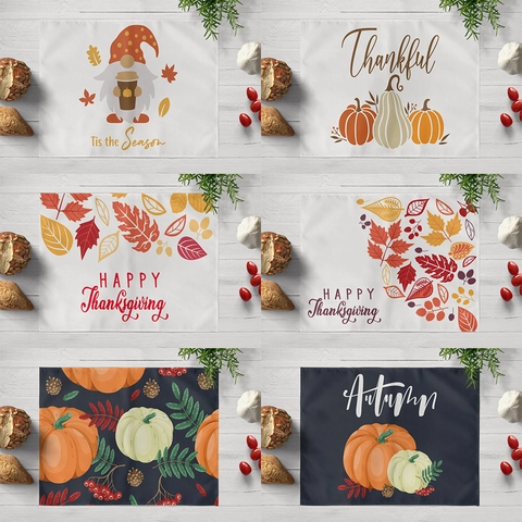 Autumn Thanksgiving Placemat Heat Resistant Washable Table Mat Pumpkin Maple Leaves Gnome Harvest Dining Kitchen Decor