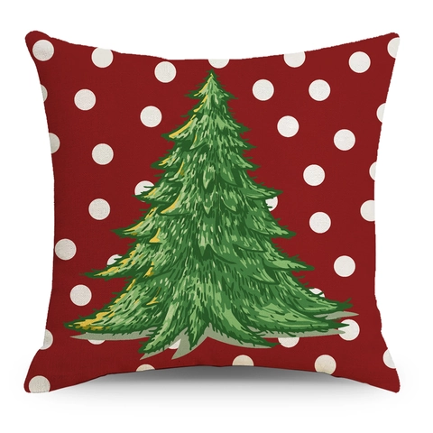 Christmas Linen Throw Pillow Cover Festive Tree Santa Hat Pattern Decorative Square Cushion Case For Sofa Home Living Room