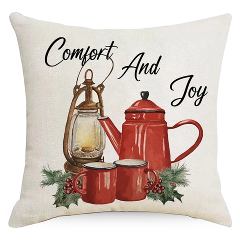 Christmas Linen Cushion Covers Watercolor Red Truck Gnome Wreath Pattern Holiday Decorative Pillowcase For Sofa Home Decor