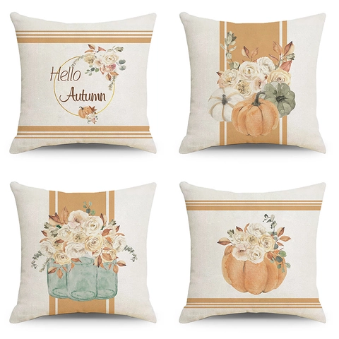 Leinen Herbst Erntedankfest Kissenbezüge Aquarell Kürbis Blume Herbst Dekorative Kissenhülle Für Sofa Wohnzimmer Heim