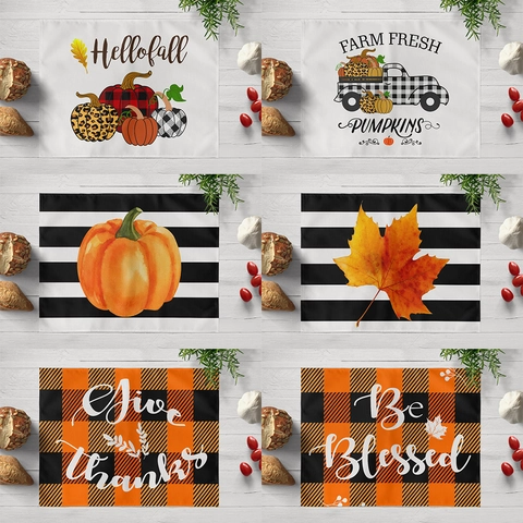 Thanksgiving Linen Placemats Pumpkin Sunflower Gnome Farmhouse Autumn Table Decor Heat Resistant Non-Slip Dining Table Mats