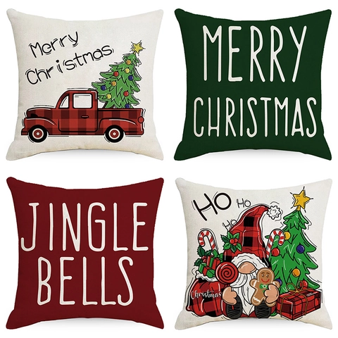 Festive Christmas Linen Pillow Cover Merry Christmas Letter Print Cushion Case For Sofa Couch Home Holiday Decor