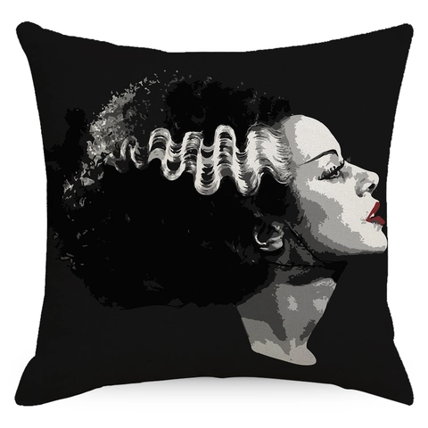 Halloween Frankenstein Frankensteins Braut Leinen Kissenbezug Horror Gothic Heimdeko Kissenhülle Für Wohnzimmer Schlafzimmer