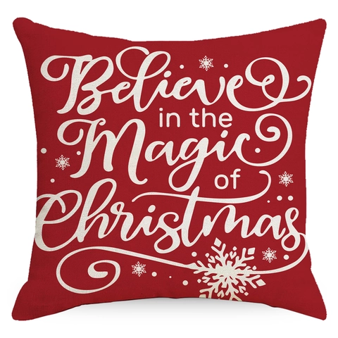 Fundas De Cojín De Lino Rojo De Navidad Patrón De Copos De Nieve Muñeco De Neve Decoración Nórdica Cuadrada Para Sofá