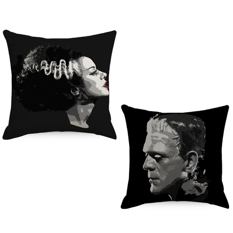 Halloween Frankenstein Frankensteins Braut Leinen Kissenbezug Horror Gothic Heimdeko Kissenhülle Für Wohnzimmer Schlafzimmer