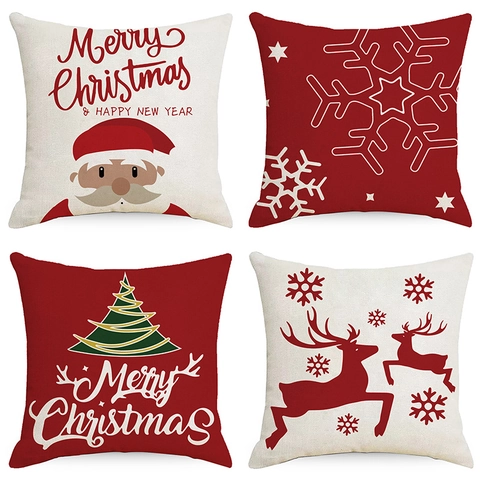 Nordic Christmas Cushion Cover Polyester Printed Santa Claus Snowflake Reindeer Patterns Festive Sofa Pillowcase Home Decor