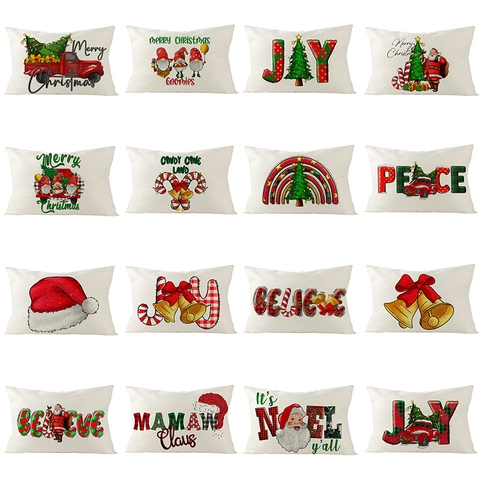 Fodera Per Cuscino Lombare Natalizio In Lino Albero Di Natale Babbo Natale Gnomi Camion Rosso Stampa Per Divano Decorazioni Casa