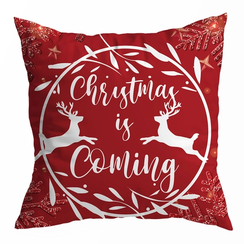 Kerst Rode Kussenhoes Polyester Perzikhuid Bedrukt Rendier Sneeuwvlok Letter Patroon Decoratieve Kussensloop Voor Sofa Auto Huis Kerstmis Feest Decor
