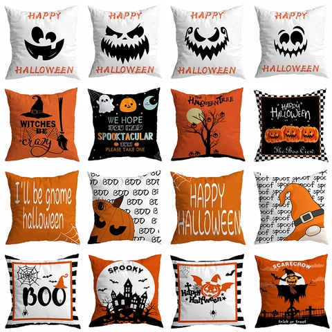Halloween Polyester Kissenbezug Gruseliger Kürbis Geist Bedruckter Dekorativer Kissenbezug Für Zuhause Sofa Party Festliche Deko
