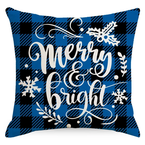 Christmas Blue Buffalo Plaid Santa Claus Reindeer Printed Square Pillowcase Polyester Sofa Cushion Cover Home holiday Decor