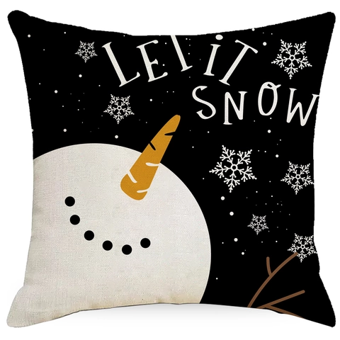 Federa Decorativa Natalizia Con Pupazzo di Neve e Renna Poliestere Nero Fodera per Cuscino Quadrata Decorazione Casa