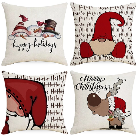 Kerst Decoratieve Kussensloop Feestelijke Cartoon Print Kussenhoes Polyester Kerstman Rendier Kabouter Voor Thuis Bank Decoratie