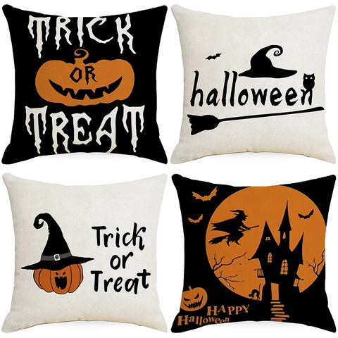 Halloween Printed Cushion Cover Polyester Pumpkin Ghost Bat Throw Pillow Case For Home Living Room Sofa Decor Modern Minimalist
