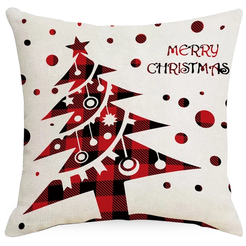 Christmas Buffalo Plaid Pillow Cover Polyester Reindeer Tree Snowflake Printed Decorative Cushion Case For Sofa Home Decor