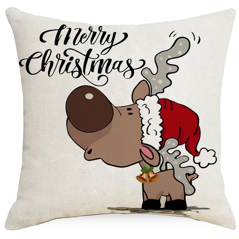 Kerst Decoratieve Kussensloop Feestelijke Cartoon Print Kussenhoes Polyester Kerstman Rendier Kabouter Voor Thuis Bank Decoratie