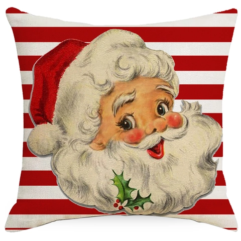 Weihnachten Kissenbezug Weihnachtsmann Girlande Druck Quadratisch Dekokissen Hülle Polyester Rot Weiß Deko