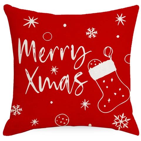 Roter Weihnachts Kissenbezug Polyester Bedruckt Rentier Schneeflocke Festlicher Quadratischer Kissenhülle Home Holiday Dekor