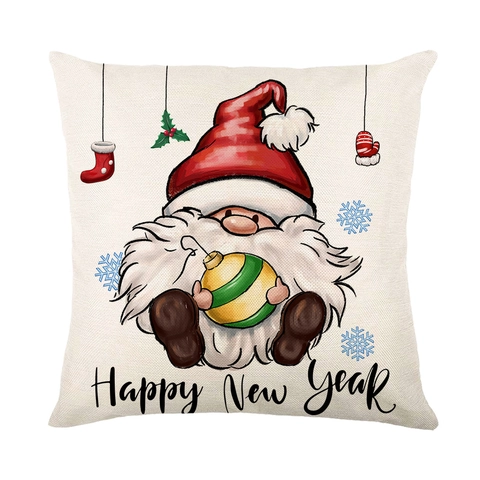 Christmas Polyester Pillow Case Reindeer Tree Santa Claus Print Square Cushion Cover For Home Sofa Holiday Decoration