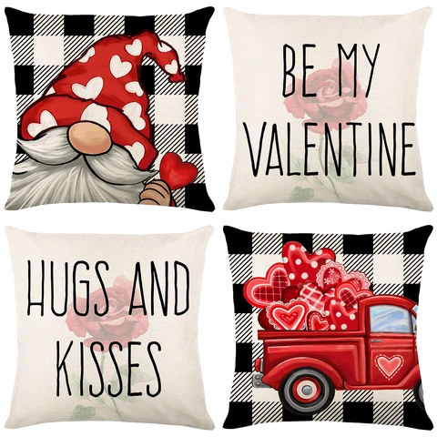 Valentijnsdag Polyester Kussensloop Nordic Hart Kabouter Rode Truck Patroon Decoratieve Kussenhoes Voor Sofa Home
