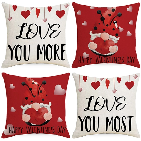 Valentijnsdag Kabouter Hart Print Polyester Kussensloop Love You More Letter Decoratieve Bank Kussenhoes Zonder Vulling