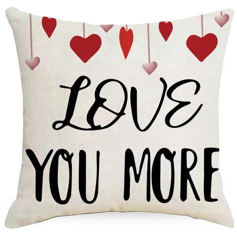 Valentijnsdag Kabouter Hart Print Polyester Kussensloop Love You More Letter Decoratieve Bank Kussenhoes Zonder Vulling