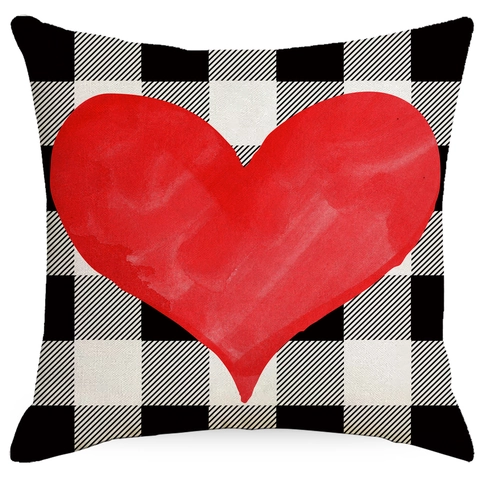 Valentine's Day Polyester Pillow Case Buffalo Plaid Red Heart Truck Letter Printed Cushion Cover For Sofa Living Room Home Decor