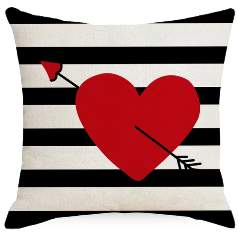 Noordse Valentijnsdag Kussensloop Polyester Linnen Look Hart Cupido Bedrukte Kussenhoes Voor Bank Huis Decoratie